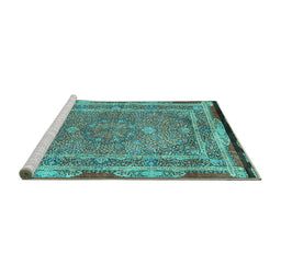 Sideview of Machine Washable Persian Turquoise Traditional Area Rugs, wshtr4823turq