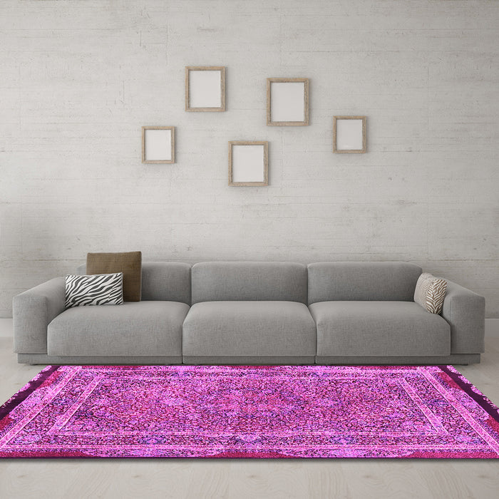 Machine Washable Persian Pink Traditional Rug in a Living Room, wshtr4823pnk