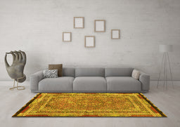 Machine Washable Persian Yellow Traditional Rug in a Living Room, wshtr4823yw