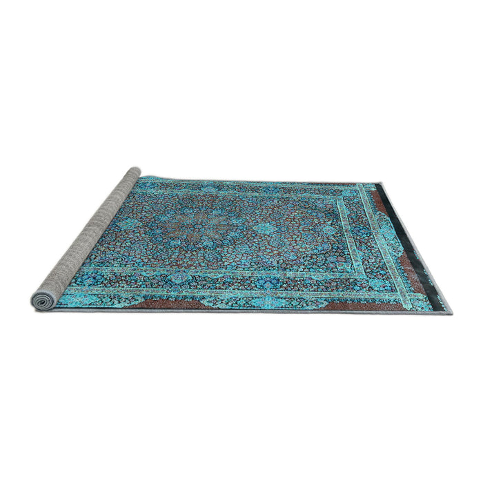 Sideview of Machine Washable Persian Light Blue Traditional Rug, wshtr4823lblu