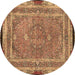 Round Machine Washable Persian Brown Traditional Rug, wshtr4823brn