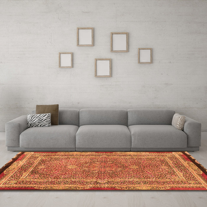 Machine Washable Persian Orange Traditional Area Rugs in a Living Room, wshtr4823org