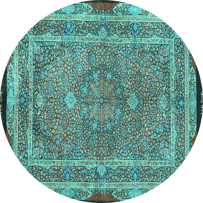 Round Persian Turquoise Traditional Rug, tr4823turq