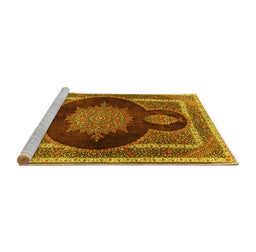 Sideview of Machine Washable Medallion Yellow Traditional Rug, wshtr4824yw
