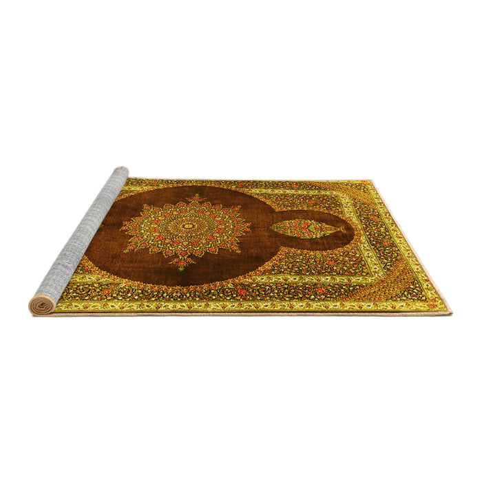 Sideview of Machine Washable Medallion Yellow Traditional Rug, wshtr4824yw