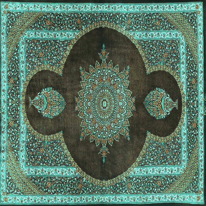 Square Machine Washable Medallion Turquoise Traditional Area Rugs, wshtr4824turq
