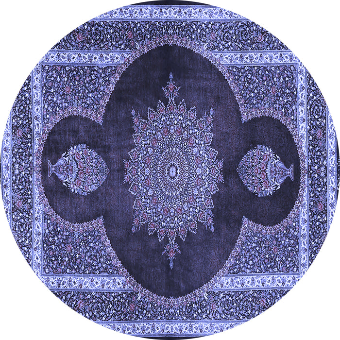 Round Machine Washable Medallion Blue Traditional Rug, wshtr4824blu