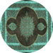 Round Machine Washable Medallion Turquoise Traditional Area Rugs, wshtr4824turq