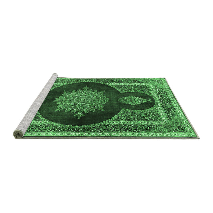 Sideview of Machine Washable Medallion Emerald Green Traditional Area Rugs, wshtr4824emgrn