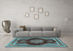 Machine Washable Medallion Light Blue Traditional Rug in a Living Room, wshtr4824lblu