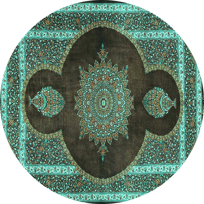 Round Medallion Turquoise Traditional Rug, tr4824turq