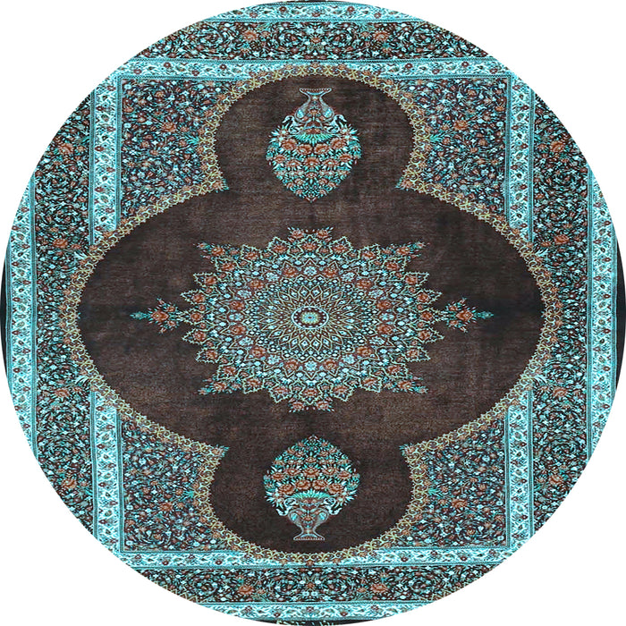 Round Machine Washable Medallion Light Blue Traditional Rug, wshtr4824lblu