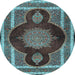 Round Machine Washable Medallion Light Blue Traditional Rug, wshtr4824lblu