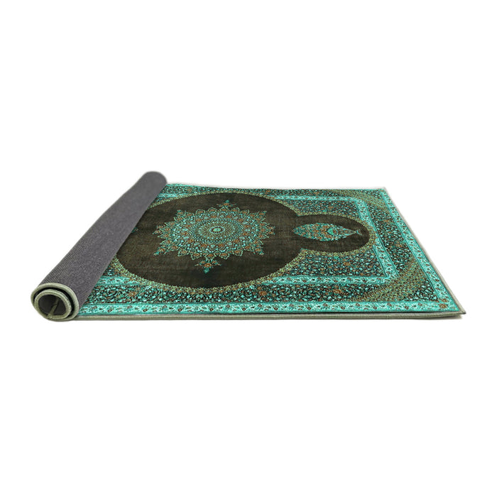 Sideview of Medallion Turquoise Traditional Rug, tr4824turq