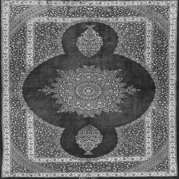 Round Machine Washable Medallion Gray Traditional Rug, wshtr4824gry