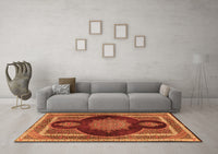 Machine Washable Medallion Orange Traditional Rug, wshtr4824org