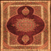 Round Machine Washable Medallion Orange Traditional Area Rugs, wshtr4824org