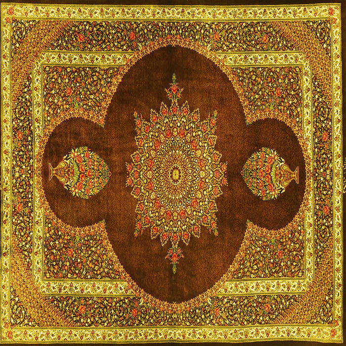 Square Machine Washable Medallion Yellow Traditional Rug, wshtr4824yw