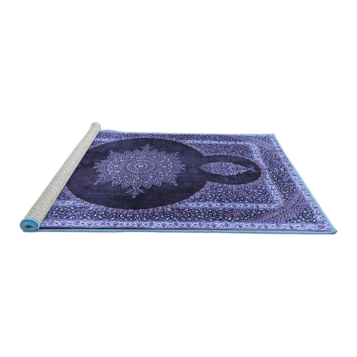 Sideview of Machine Washable Medallion Blue Traditional Rug, wshtr4824blu