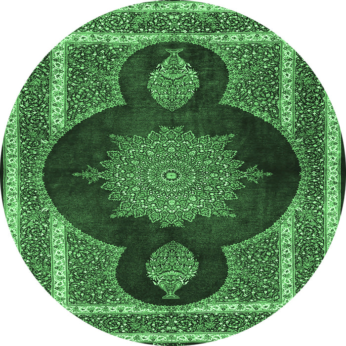 Round Medallion Emerald Green Traditional Rug, tr4824emgrn