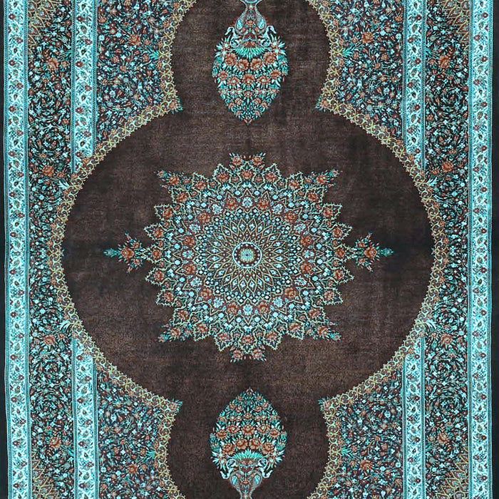 Machine Washable Medallion Light Blue Traditional Rug, wshtr4824lblu