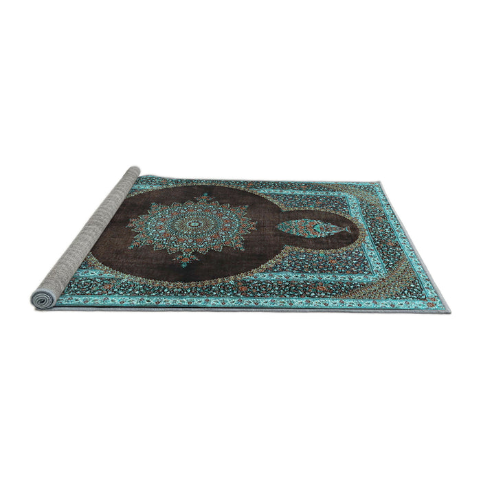 Sideview of Machine Washable Medallion Light Blue Traditional Rug, wshtr4824lblu