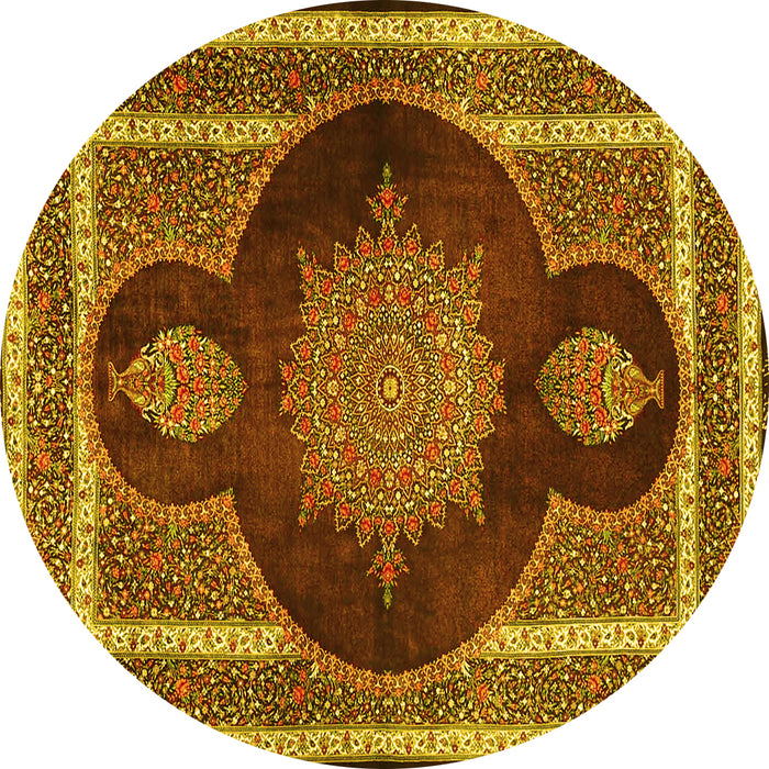 Round Medallion Yellow Traditional Rug, tr4824yw