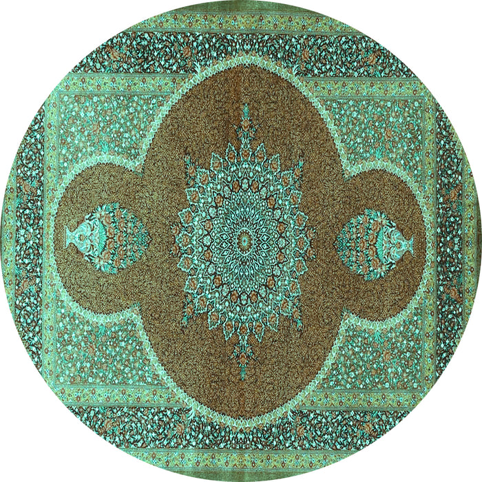 Round Machine Washable Medallion Turquoise Traditional Area Rugs, wshtr4825turq