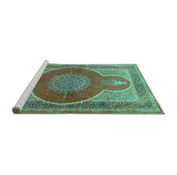Sideview of Machine Washable Medallion Turquoise Traditional Area Rugs, wshtr4825turq
