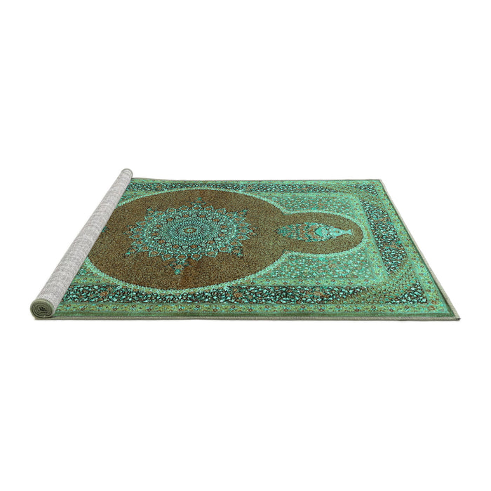 Sideview of Machine Washable Medallion Turquoise Traditional Area Rugs, wshtr4825turq