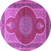 Round Machine Washable Medallion Purple Traditional Area Rugs, wshtr4825pur