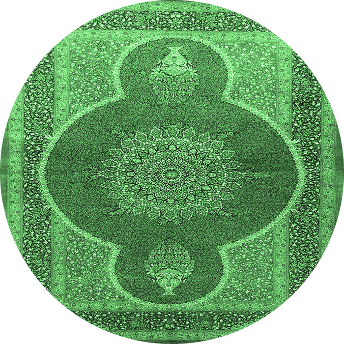 Round Medallion Emerald Green Traditional Rug, tr4825emgrn