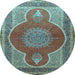 Round Medallion Light Blue Traditional Rug, tr4825lblu