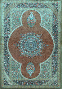 Medallion Light Blue Traditional Rug, tr4825lblu