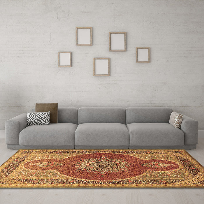 Machine Washable Medallion Brown Traditional Rug in a Living Room,, wshtr4825brn