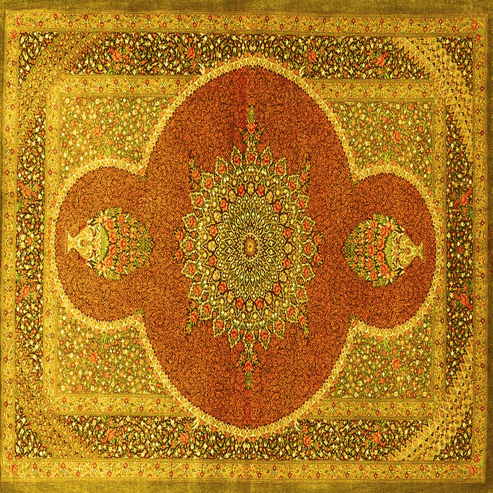 Square Machine Washable Medallion Yellow Traditional Rug, wshtr4825yw