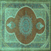 Square Medallion Turquoise Traditional Rug, tr4825turq