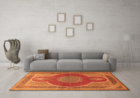 Machine Washable Medallion Orange Traditional Rug, wshtr4825org