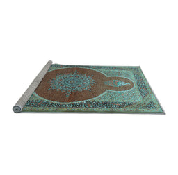 Sideview of Machine Washable Medallion Light Blue Traditional Rug, wshtr4825lblu