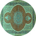 Round Medallion Turquoise Traditional Rug, tr4825turq