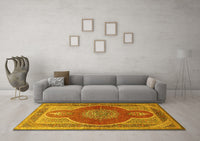 Machine Washable Medallion Yellow Traditional Rug, wshtr4825yw