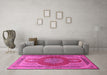 Machine Washable Medallion Pink Traditional Rug in a Living Room, wshtr4825pnk