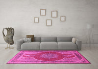 Machine Washable Medallion Pink Traditional Rug, wshtr4825pnk