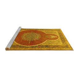 Sideview of Machine Washable Medallion Yellow Traditional Rug, wshtr4825yw