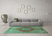 Machine Washable Medallion Turquoise Traditional Area Rugs in a Living Room,, wshtr4825turq