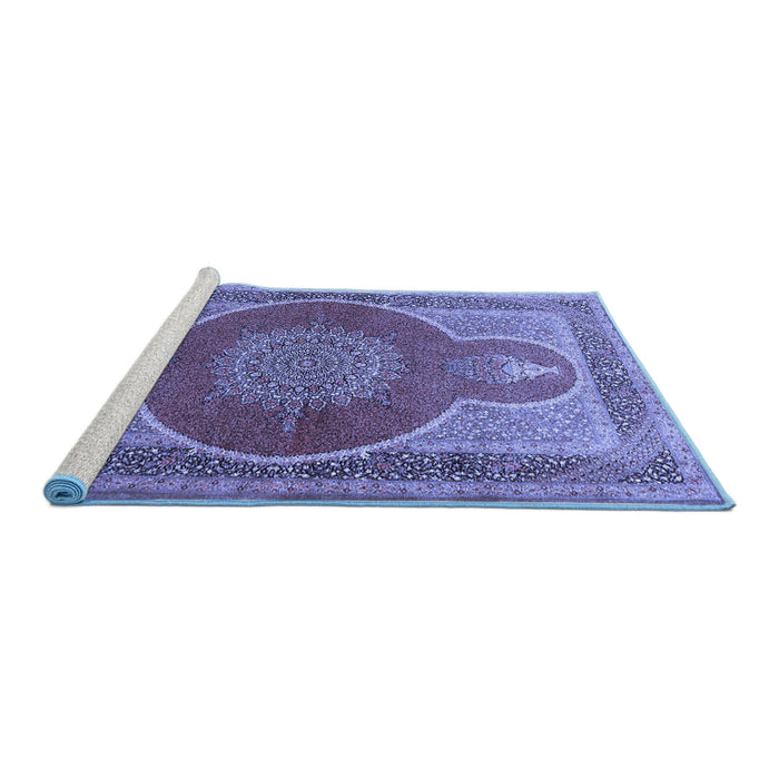 Sideview of Machine Washable Medallion Blue Traditional Rug, wshtr4825blu