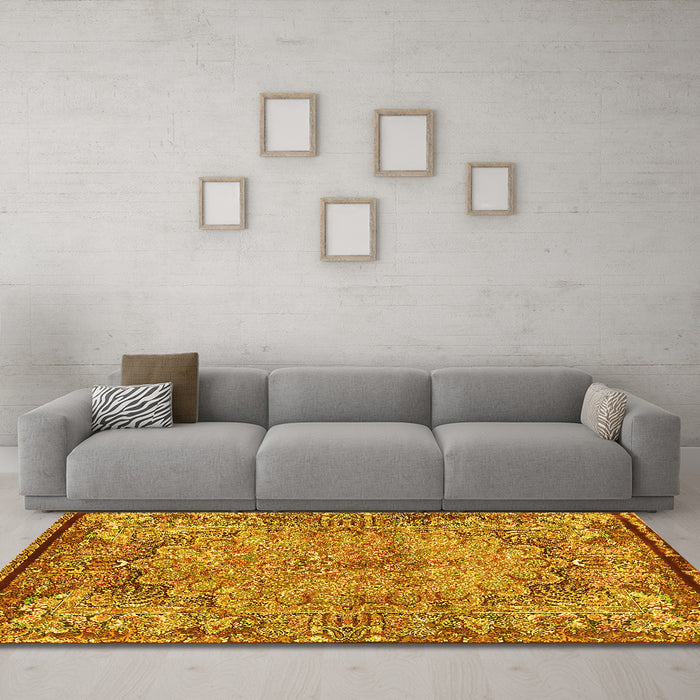 Machine Washable Persian Yellow Traditional Rug in a Living Room, wshtr4826yw