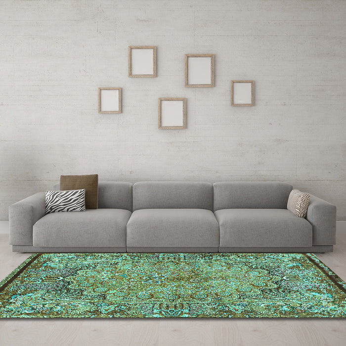 Machine Washable Persian Turquoise Traditional Area Rugs in a Living Room,, wshtr4826turq