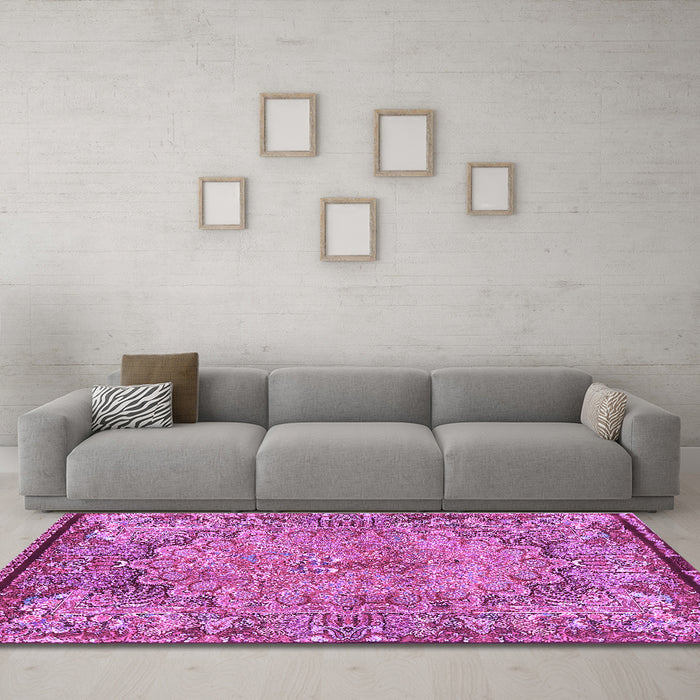 Machine Washable Persian Purple Traditional Area Rugs in a Living Room, wshtr4826pur