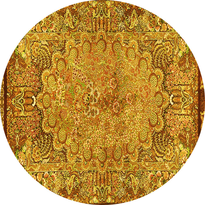 Round Machine Washable Persian Yellow Traditional Rug, wshtr4826yw